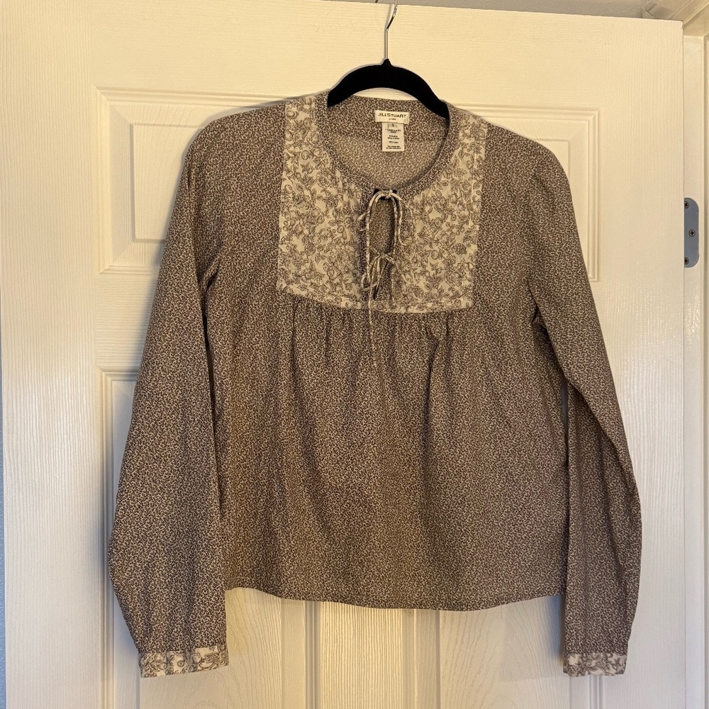 JILL STUART cotton floral top size S smock top hippy chic 070